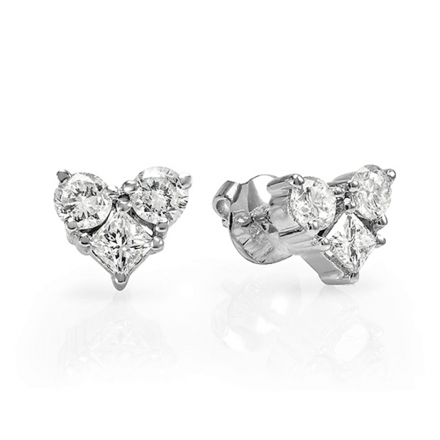 CERTIFIED 0.60 Carat (ctw) 14K White Gold Round & Princess White Diamond Heart Earrings